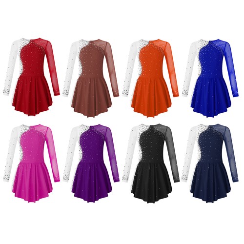 Kids Girls Leotard Rhinestone Dance Dress Ice Roller Gymnastics Skating Outfit - Picture 4 of 98