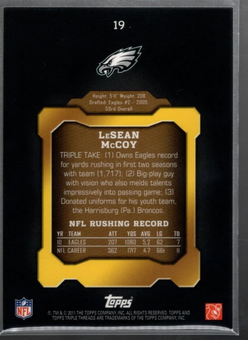 B4311- 2011 Topps Triple Threads Sepia #19 LeSean McCoy /300 - NM-MT - Image 2 of 2