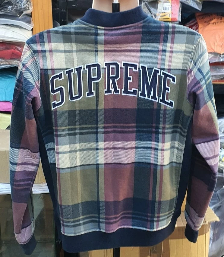 Bomber FW14 Supreme à carreaux Varsity taille M logo arc coloré vintage