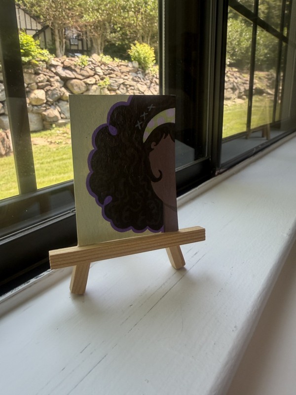 ACEO Original Art Acrylic Painting Woman Hair Sage Purple Color 2.5” by 3.5”
