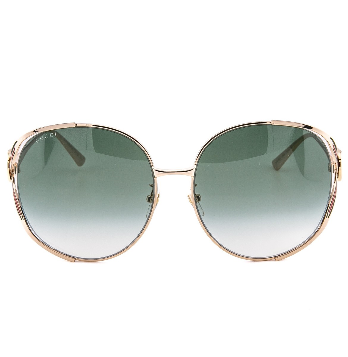 GUCCI GG0225S Gold Green 0225 GG Stripe Logo Oversized Round  display picture 1