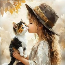 DIADAY 5D Diamond Painting Kits Cat and Girl, Art for Adults,...