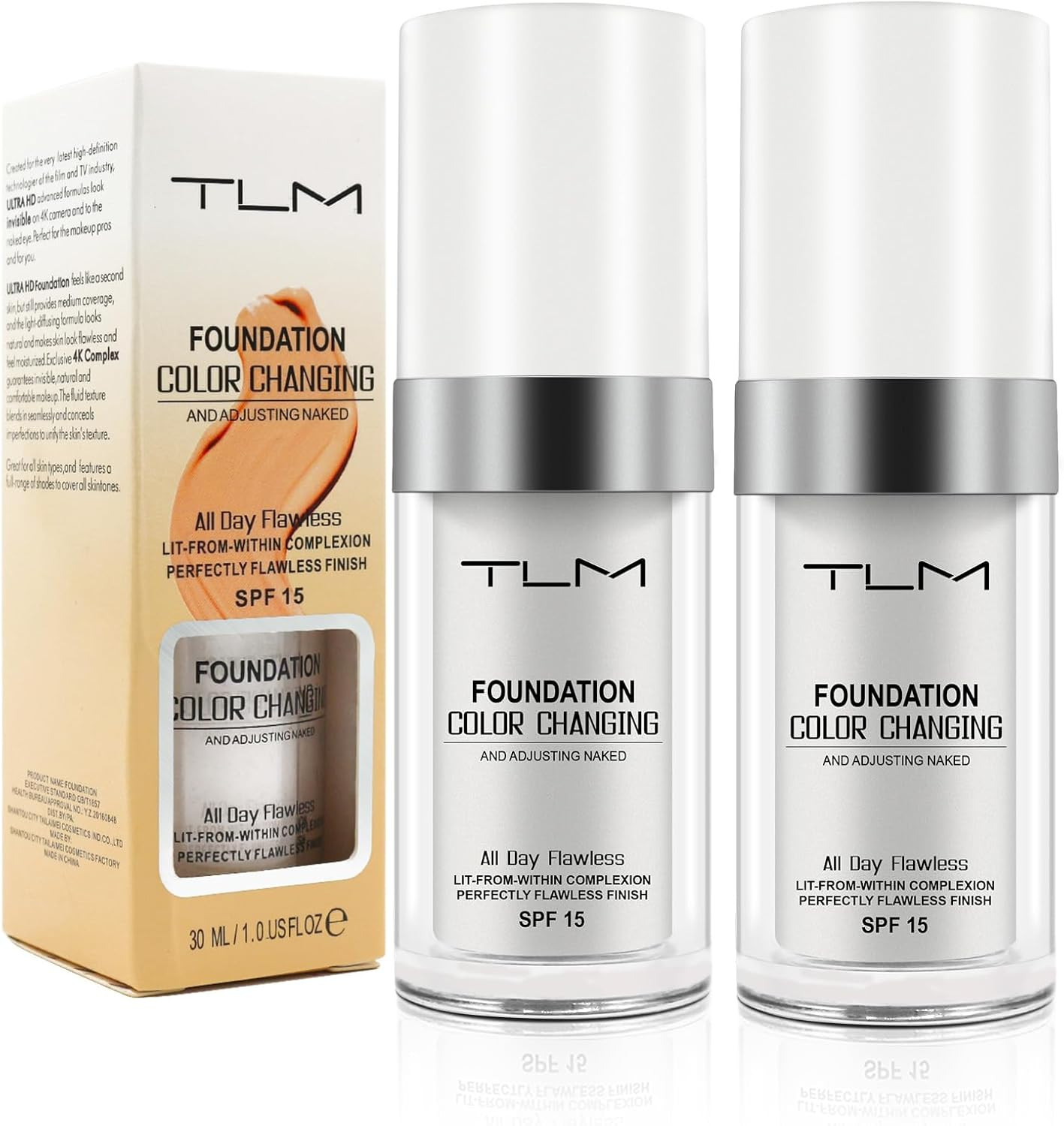 Color Changing Foundation, 2 Pack, Liquid, Moisturizing, Sunscreen, 30Ml