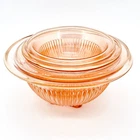 Set of4 Pink Federal Depression Glass Ribbed Mixing Bowls Rolled Rim Square Base
