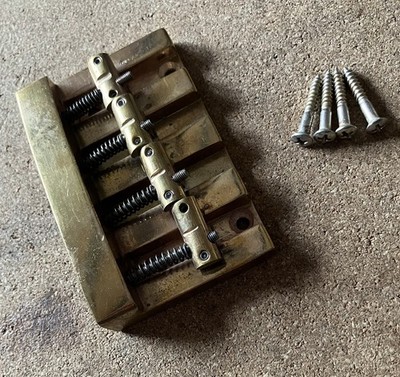 Rare Vintage 70s 80s Milled Solid BRASS High Mass 4-String Bass Bridge & Screws
