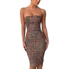 House of CB Gabrielle multicolor tweed strapless midi dress. Sz L.  NWT
