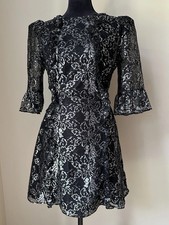 The Vampire's Wife x H&M Mystique Lace Ruffle Mini Dress Black Metallic Silver M