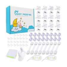 66 Pack Baby Proofing Kit  12 Hidden Cabinet Drawer Locks, 8 Adjustable Latc...