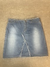 Vintage 90s Y2K Denim Skirt 12 Raw Hem Pockets Midi Retro Festival Preppy Grunge