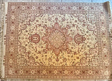 Traditional Oriental Area Rug Rectangle Beige Brown Red Fringe