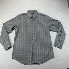 Van Heusen Traveler Mens Dress Shirt L 16-16.5 Gray Check Wrinkle Free