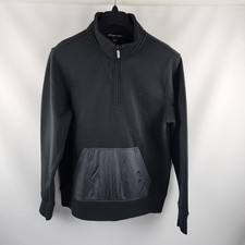 Michael Kors Sweatshirt Mens Large Black Fleece 1/4 Zip Kangaroo Pocket NWT