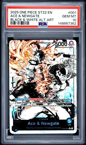 2025 ONE PIECE ST22-001 STARTER DECK ACE & NEWGATE B&W PARALLEL ALT ART PSA 10