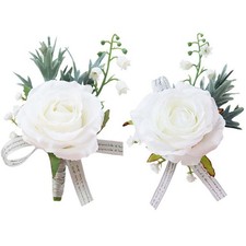 Artificial Rose Corsage Boutonniere Set for Groom Bride Groomsmen Bridesmaids...