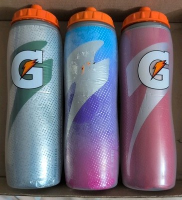 Gatorade 30oz Lot of 3 Insulated Squeeze Water Bottle Silver Orange Multi - A