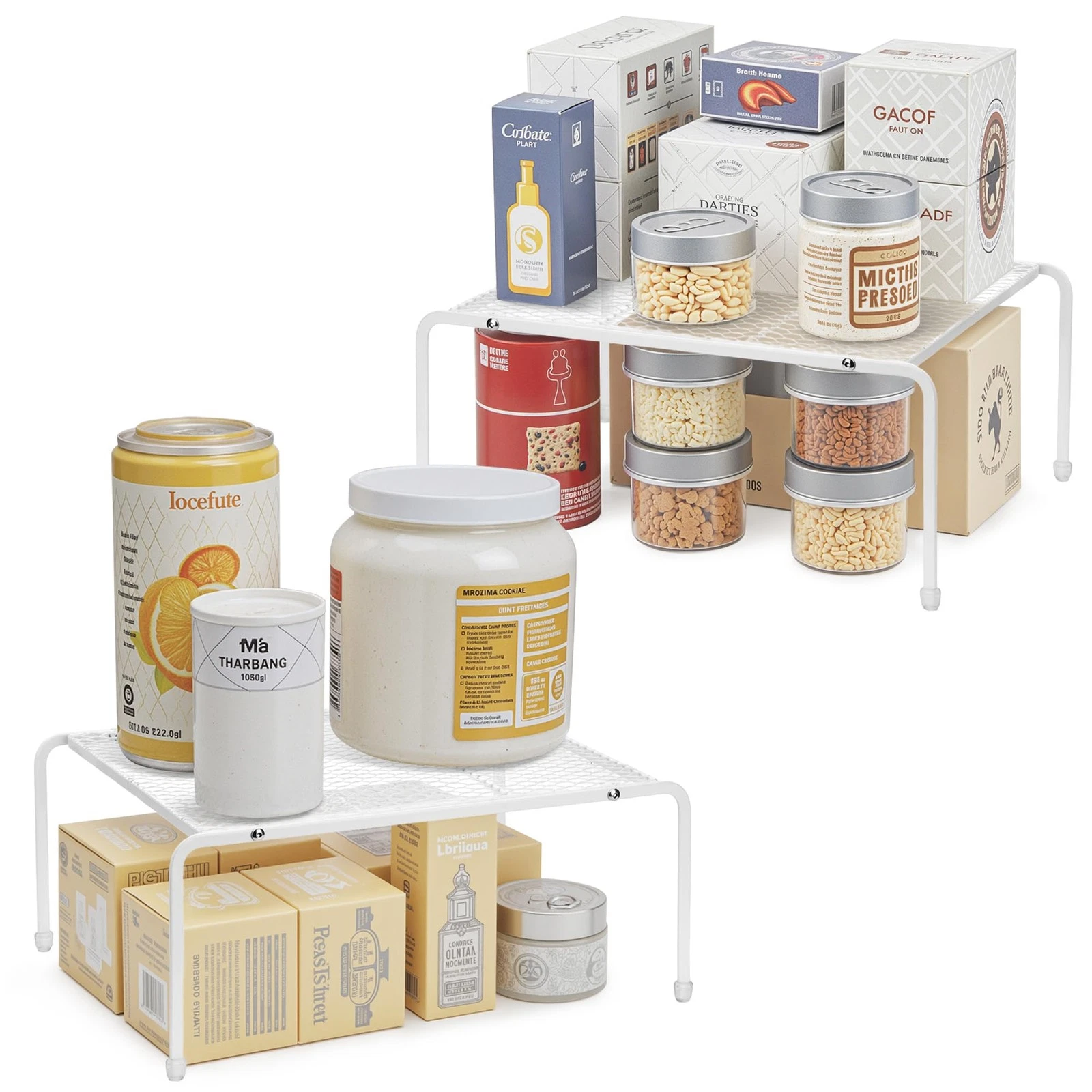 Kitchen Cupboard Organiser-2 Pack Metal Wire Storage Shelf Insert Rack for Ki...