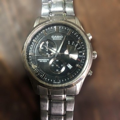 CASIO BESIDE Chronograph Men's Wristwatch Analog Quartz Stainless Steel Japan