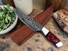 Handmade Damascus Hunting Knife Fixed Blade Micarta Handle w/ Leather Sheath