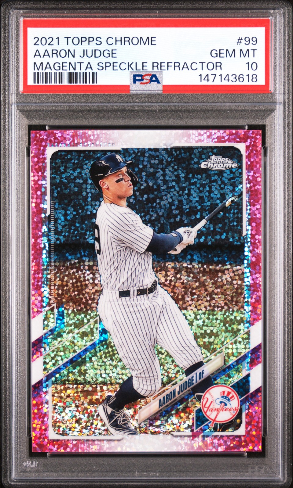 2021 TOPPS CHROME MAGENTA SPECKLE REFRACTOR #99 AARON JUDGE 45/350 PSA 10