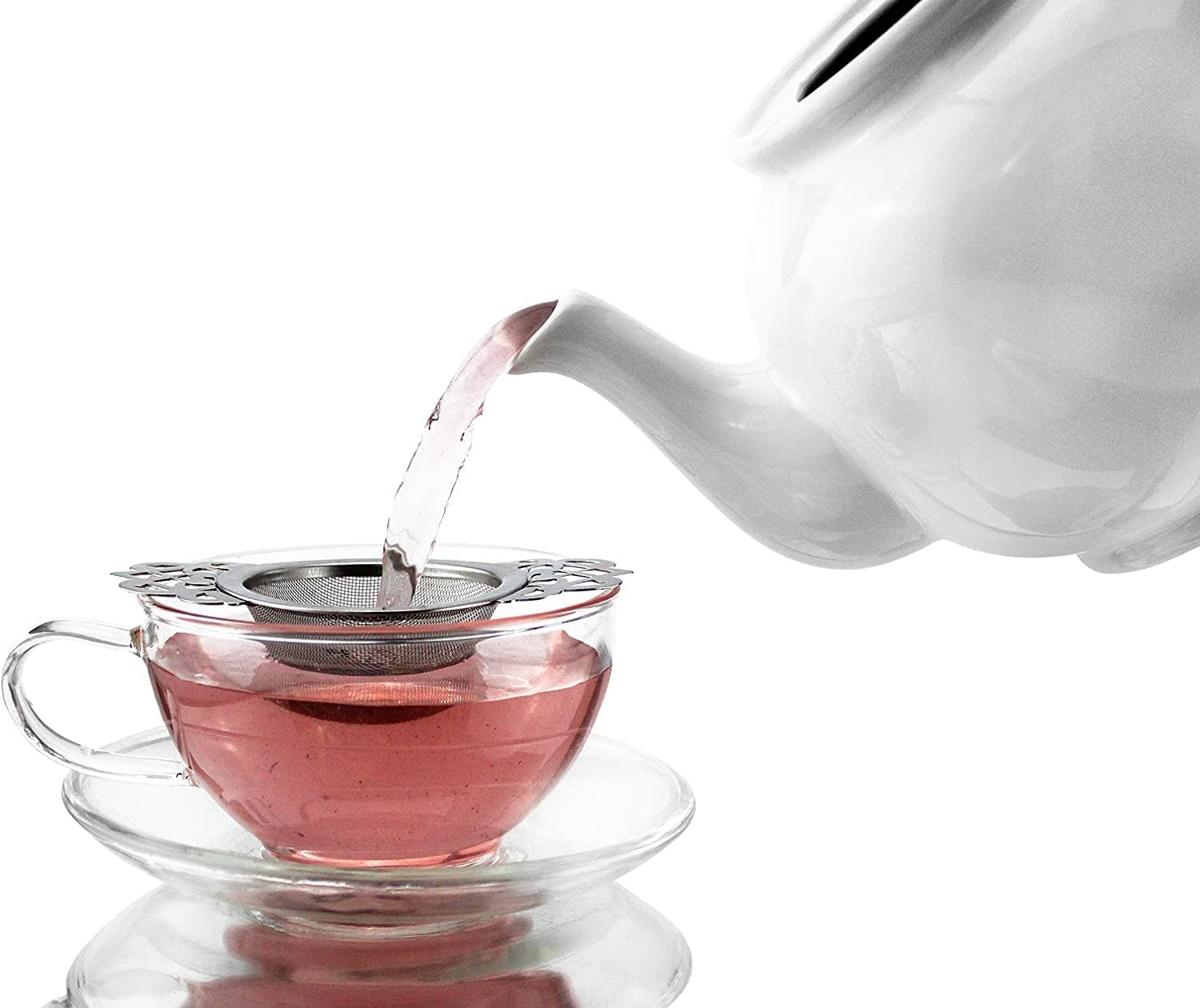 Solstice Empress Tea Strainers with Drip Bowls (2-Pack); Elegant Stainless St...