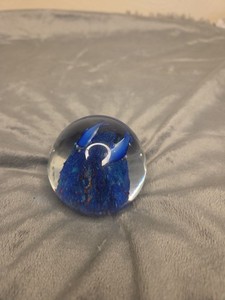 Very Nice Blue Dolphin Desktop Paper Weight. Clear Glass. Has Small Chips