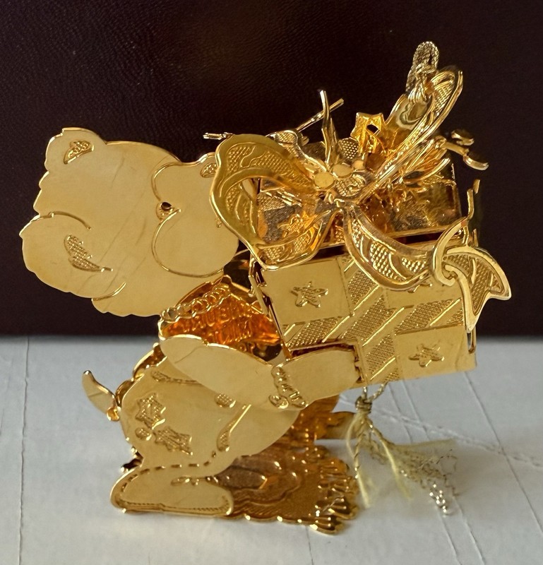 Danberry Mint Gold Ornament Gift Bear From 1994 Collection NO BOX OR CARD