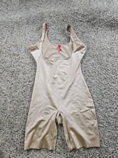 Spanx Shapewear Body Shaper Bodysuit Womens Large Beige Mid Thigh Slimming