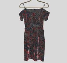 Vintage Steppin' Out Velvet Floral Dress Party Cocktail Black Multicolor Size 7