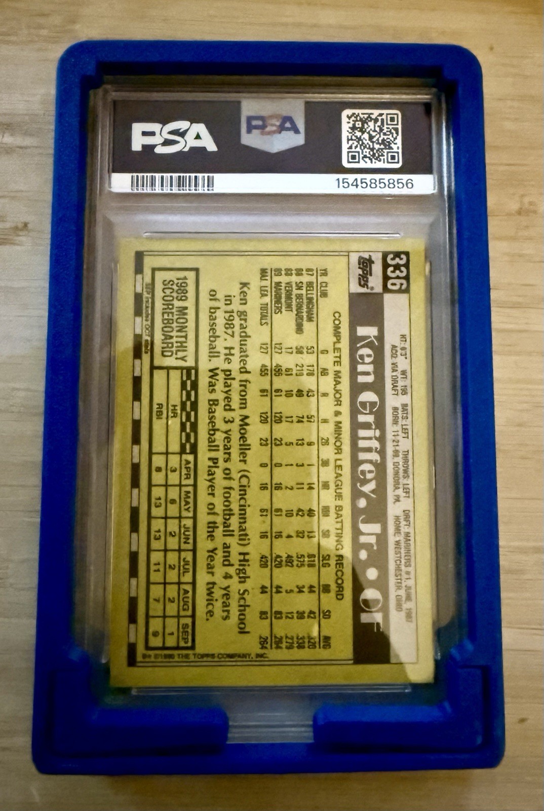 1990 Topps #336 Ken Griffey Jr. All-Star Rookie PSA 9 Graded Baseball Card MLB view 2