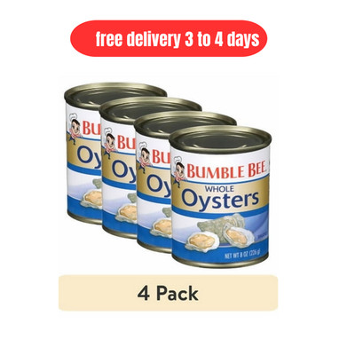 (4 Pack) Bumble Bee Whole Oysters in Water - 8 oz Cans, Gluten Free, 14g Protein