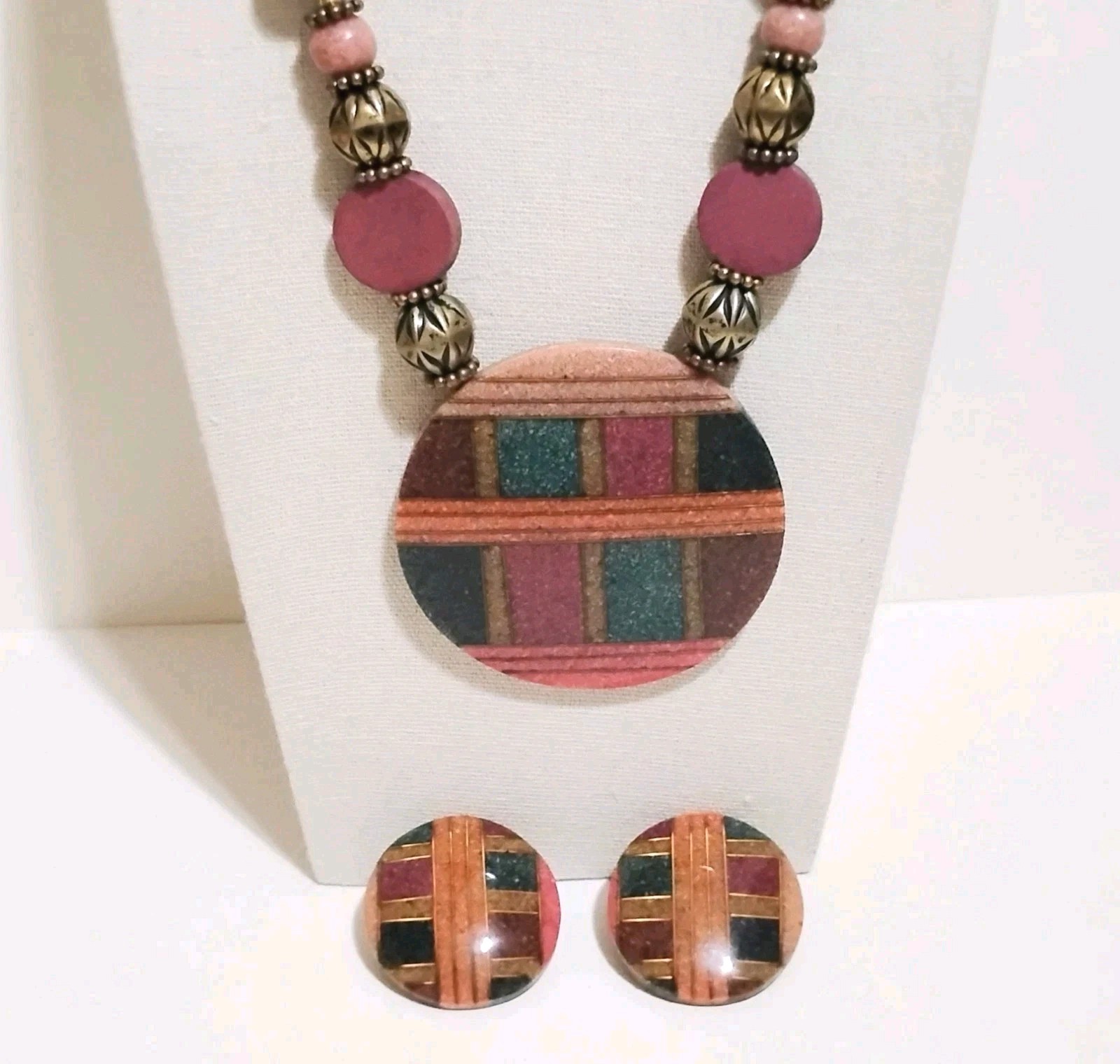 Vintage Lee Sands Earrings Necklace Set Chunky 80s Geometric Designer Statement 