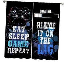 Kids Gamer Curtains Black White Gaming 21"W x 45"L Pack of 2 Black-white