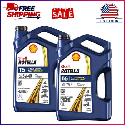 2 Pack, Shell Rotella T6 Full Synthetic 5W-40 Diesel Engine Oil, 1 Gallon