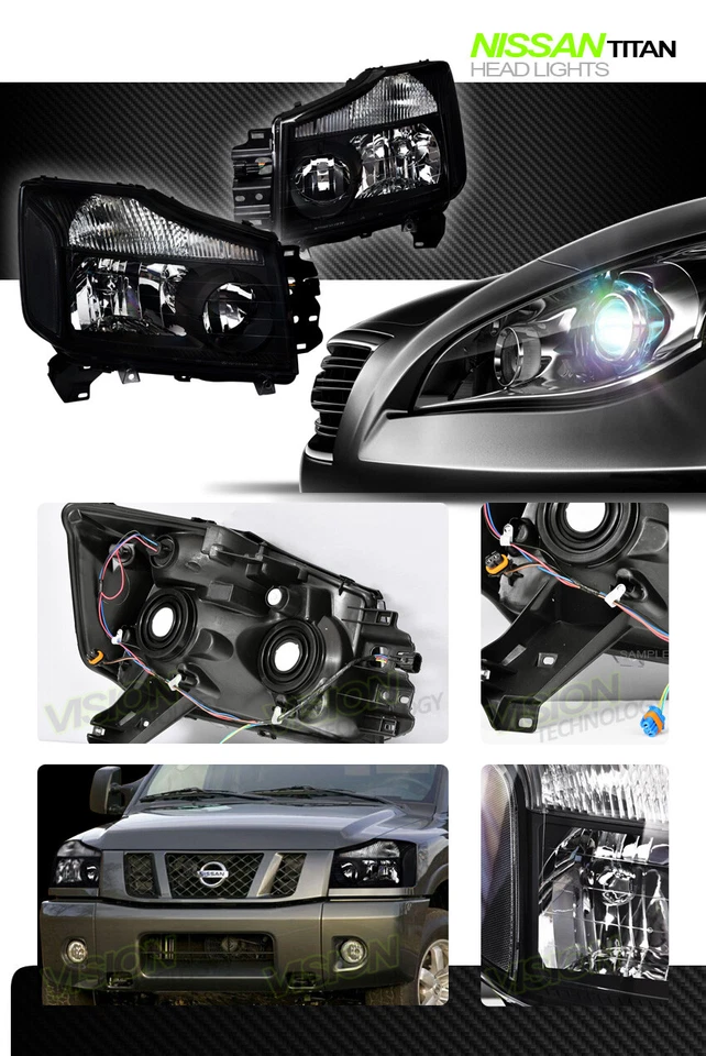 Faros negros para Nissan Titan/Armada JDM 04-15 luces de giro de estacionamiento NB Foto 2 de 2
