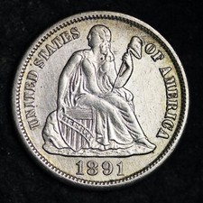 1891-S SMALL S Seated Liberty Silver Dime CHOICE AU+/UNC FREE SHIPPING E272 VMC