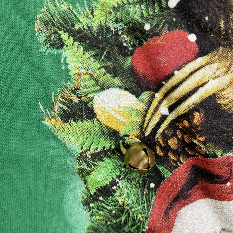 Fifth Sun Christmas Sweatshirt Youth Size L Green Cats Dogs Sloth Real Bells - Image 3 of 4