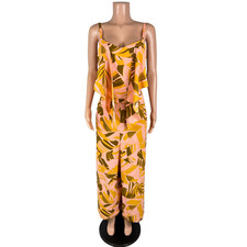 Du Jour Women's Printed Tie-Front Wide Leg Jumpsuit Peach Palm 2X Plus Size
