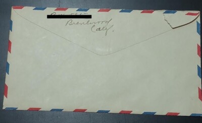1940 USPS AIR MAIL ENVELOPE w/ORANGE 6 CT EMBOSSED STAMP VG+ No
