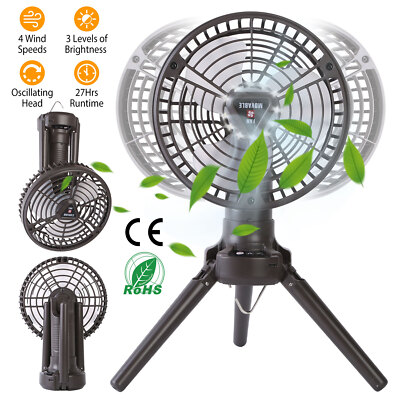 Portable Tent LED Lamp Fan with Tripod Camping Hanging Fan Hiking Ceiling Fan