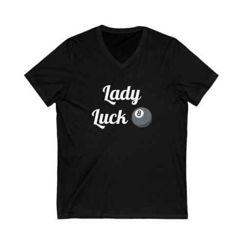 Lady Luck 8 Ball Pool Spieler Shirt Unisex Jersey kurzärmeliges V-Ausschnitt T-Shirt - Bild 1 von 9