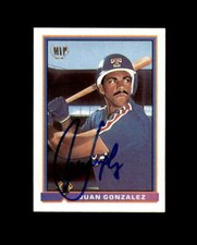 Juan Gonzalez Hand Signed 1991 Bowman Texas Rangers Autograph