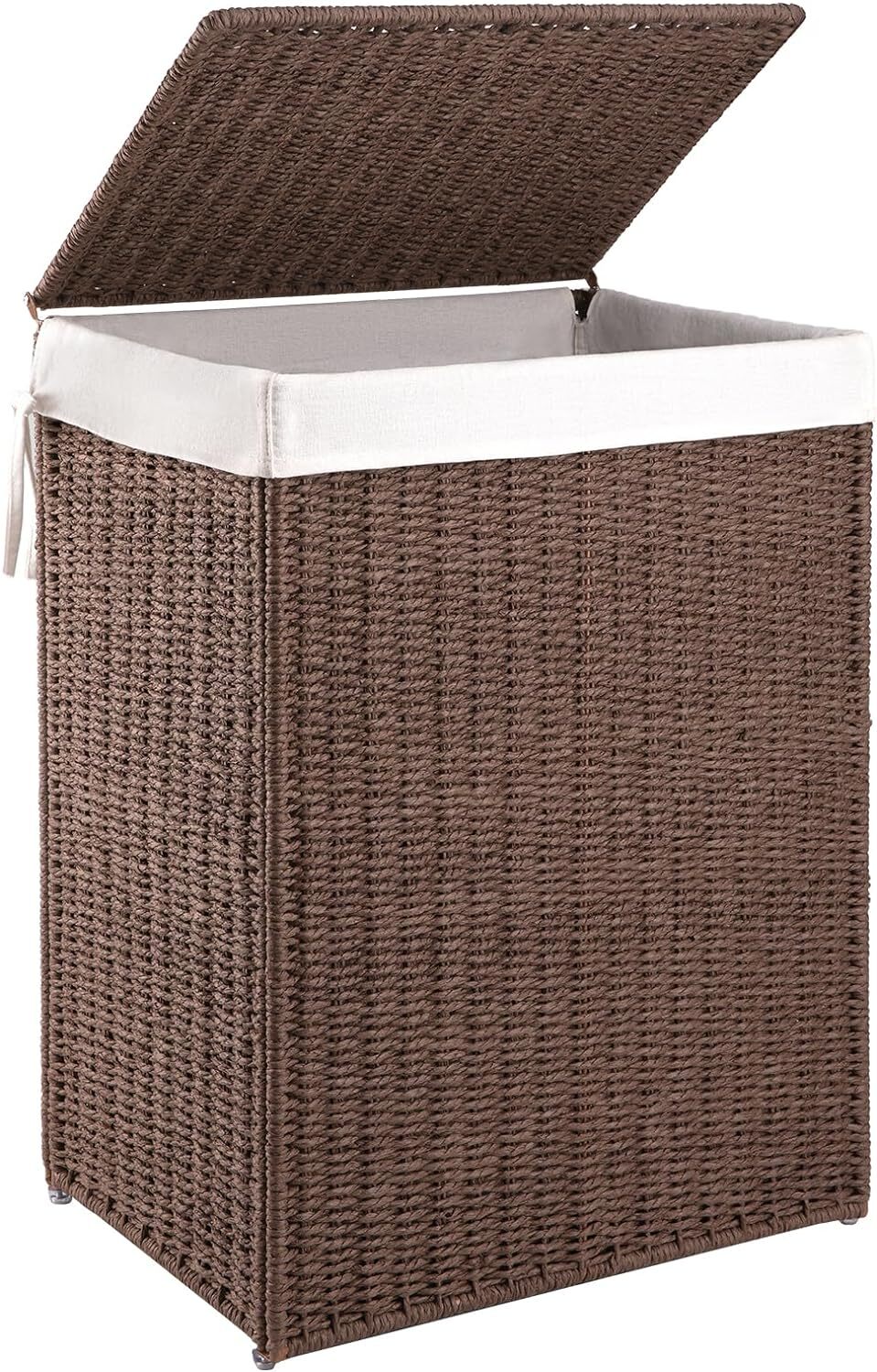 Foldable Brown Wicker Laundry Hamper with Lid, Removable Liner, 23.8 Gal-image