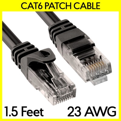 1.5 FT Cat6 Ethernet Patch Cord Black LAN Cat 6 Cable RJ45 Internet Router Cable