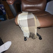 EDDIE BAUER Flanelowy Tkany Szalik Brązowy Biały Krata Nowy bez metki