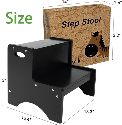 HAJACK Step Stools for Kids, Black , Wooden Two Step Stool Safety Non-Slip Mats - Picture 5 of 5