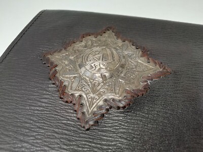 Sac à Main Vintage En Cuir Noir Incrusté D'argent - Fabriqué Au Maroc (Maghreb) - Style Rétro - Occasion