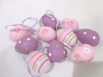 (10) Easter Lavender Pastel Polka Dot Floral Egg Tree Ornaments 2.5'' 