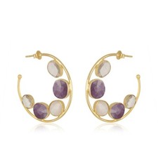 Natural Amethyst Gemstone Hoop Geometry Circle Purple Earrings 925 Silver