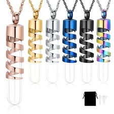 Spiral Pattern Glass Cylinder Urn Pendant Memory Necklace for Ashes Sand Liquid
