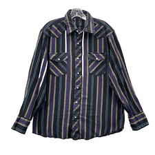 Vintage Wrangler Western Shirt Men's XL Purple Stripe Pearl Snap Workwear Cowboy